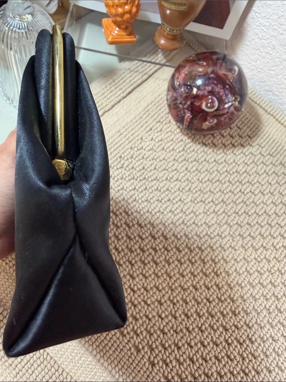 Vintage Ingber USA Black Satin Convertible Chain Clutch Evening Bag
